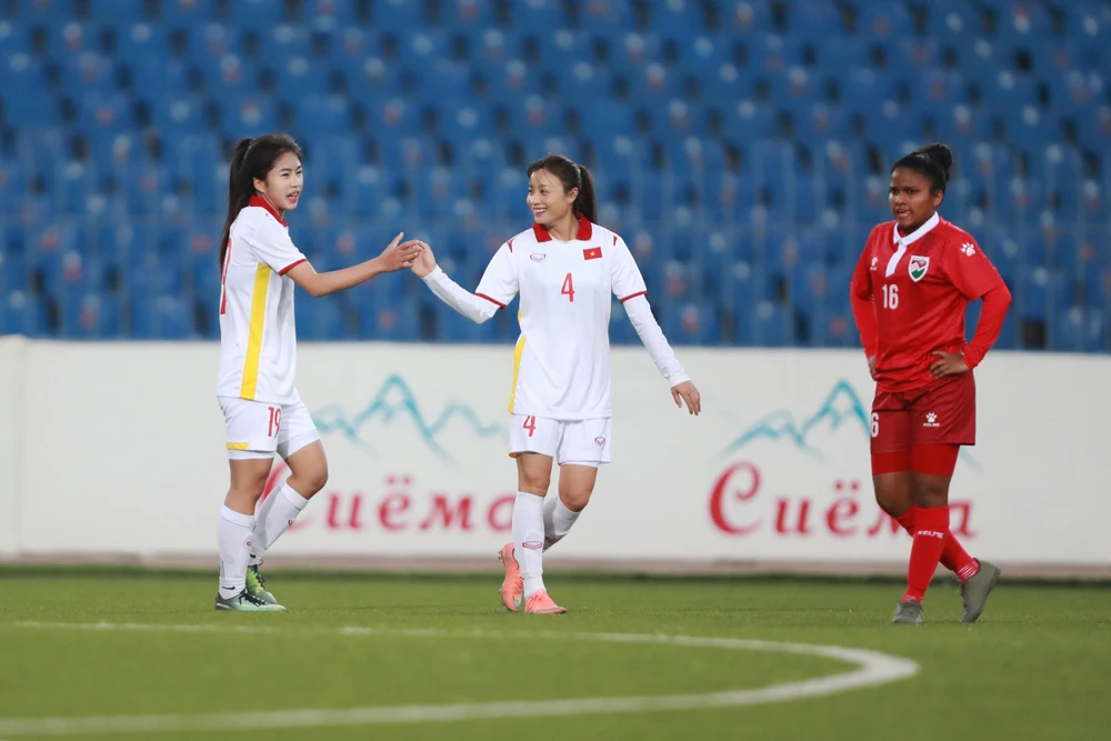 Đội tuyển nữ Việt Nam thắng đậm với tỷ số 16-0 trước đối thủ Maldives ở trận mở màn giải bóng đá nữ vô địch châu Á 2022. (Nguồn: AFC)