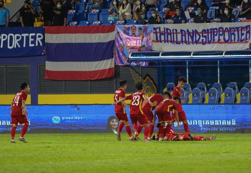 U23 Việt Nam thắng tối thiểu 1-0 trước U23 Thái Lan bằng bàn thắng duy nhất của tiền vệ Trung Thành. (Ảnh: VFF) 