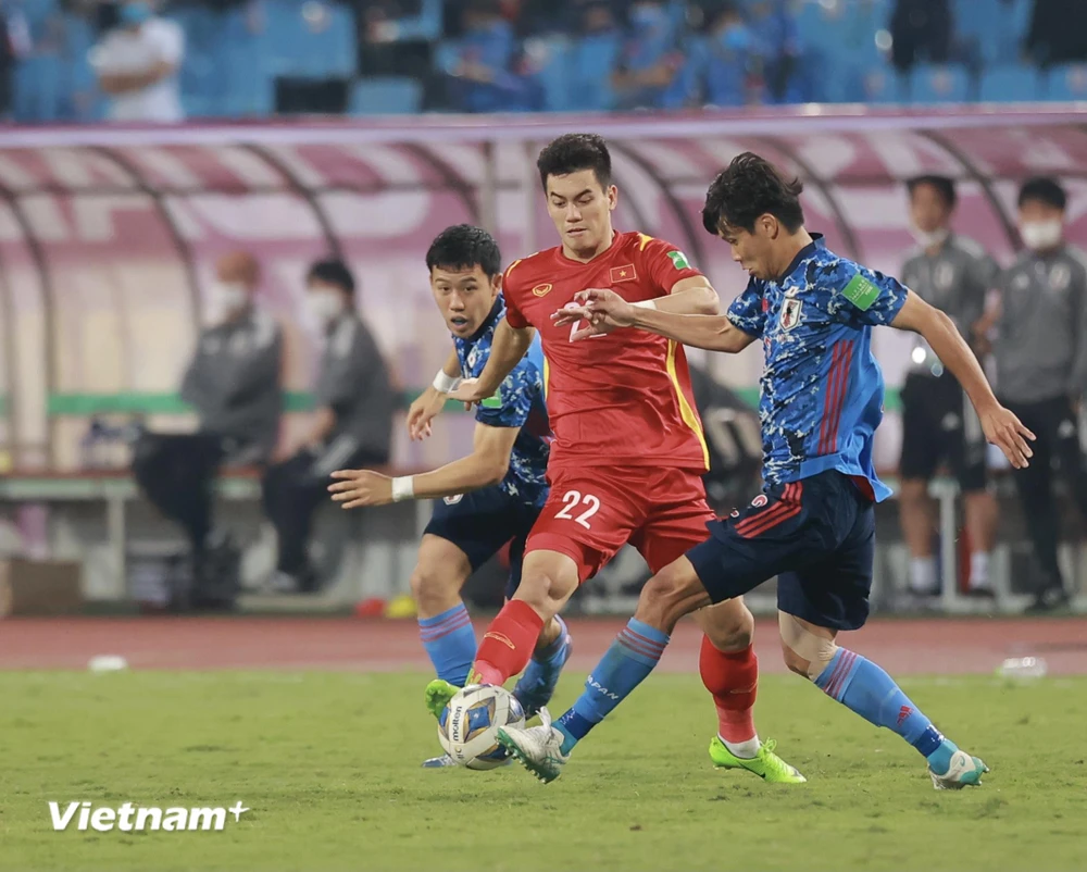 Đội tuyển Nhật Bản quyết thắng Việt Nam dù đã chắc chắn giành vé đi tiếp. (Ảnh: PV/Vietnam+) 