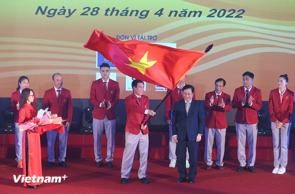 Hình ảnh Lễ xuất quân của Đoàn thể thao Việt Nam dự SEA Games 31. (Ảnh: PV/Vietnam+) 