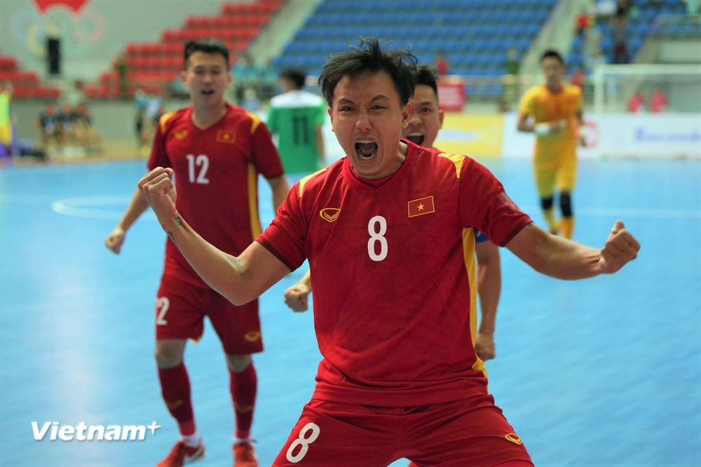 Đội tuyển futsal Việt Nam đánh rơi chiến thắng dù mở tỷ số ngay từ phút thứ 2. (Ảnh: PV/Vietnam+)