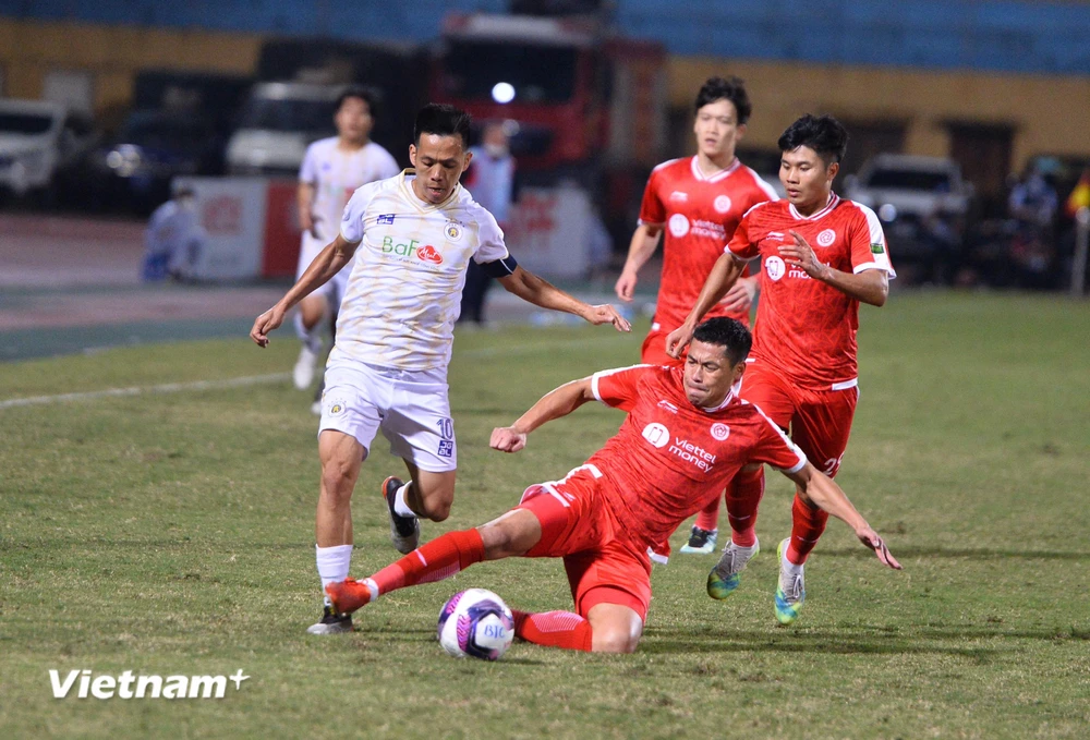Hà Nội FC thắng tối thiểu 1-0 trước Viettel ở lượt đi V-League 2022. (Ảnh: PV/Vietnam+) 
