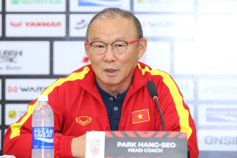 Huấn luyện viên Park Hang-seo tự tin vào thành tích bất bại trước Indonesia kể từ khi dẫn dắt tuyển Việt Nam. (Ảnh: PV/Vietnam+) 