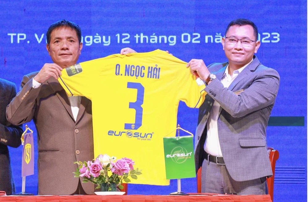 Câu lạc bộ Sông Lam Nghệ An đặt mục tiêu vào tốp đầu tại V-League 2023. (Ảnh: PV/Vietnam+)
