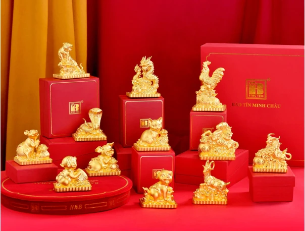 Các sản phẩm vàng và trang sức đặc sắc Thần Tài của bảo tín Minh Châu. (Ảnh: PV/Vietnam+)
