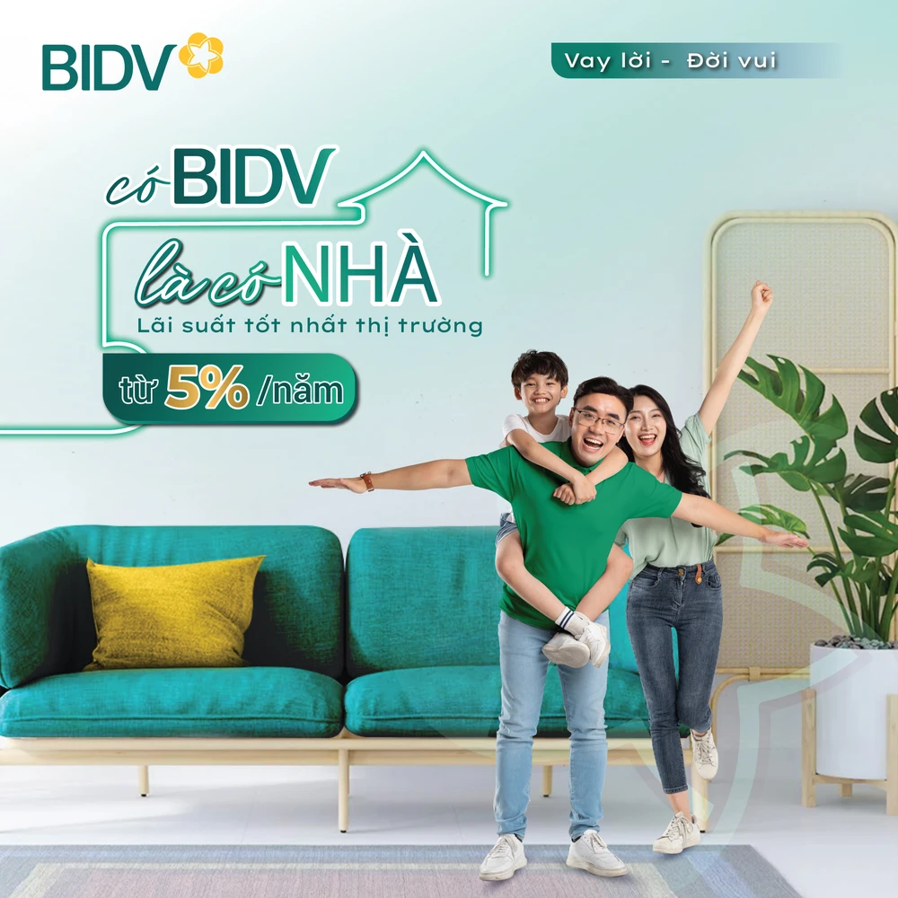 BIDV ưu đãi lãi suất cho vay mua nhà từ 5%. (Ảnh: Vietnam+)