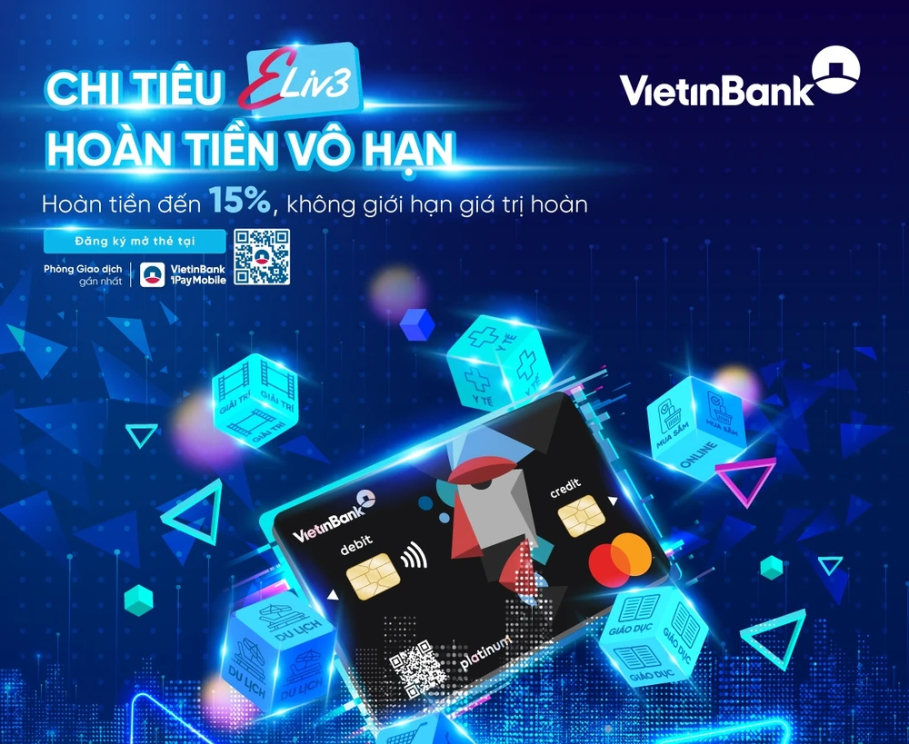 Được hoàn tiền đến 15% khi thanh toán bằng thẻ kép quốc tế VietinBank Eliv3. (Ảnh: Vietnam+)