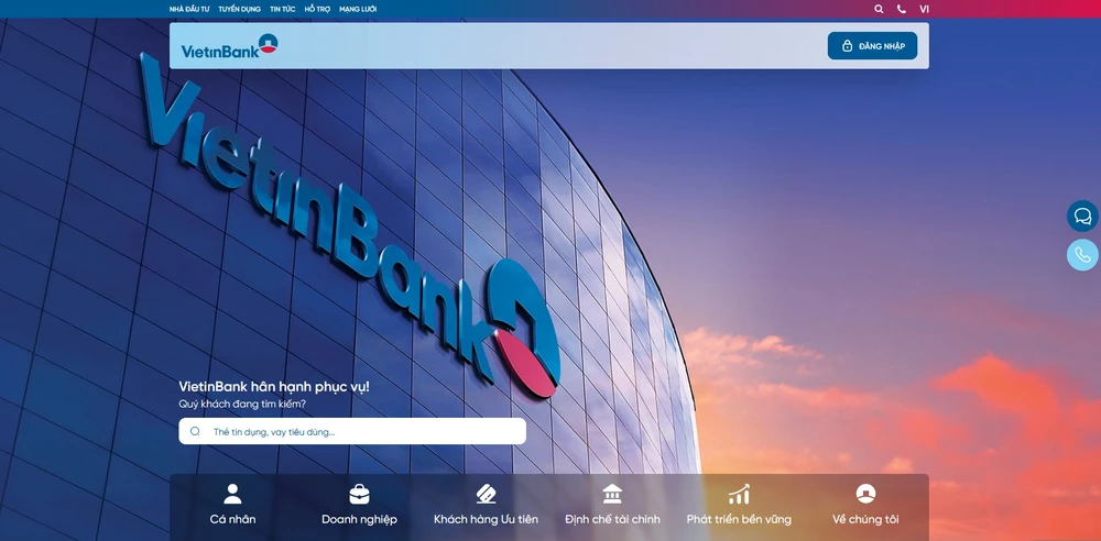 Trang chào ấn tượng biểu đạt vị thế và bản sắc của VietinBank. (Ảnh: Vietnam+)