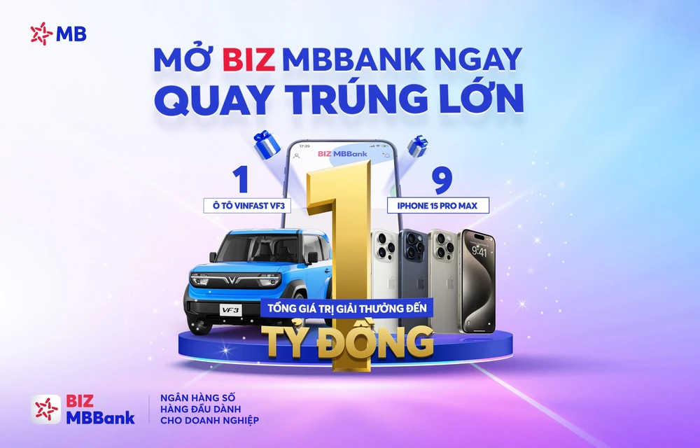 Mở BIZ MBBank ngay – Quay trúng lớn với tổng giá trị giải thưởng đến 1 tỷ đồng. (Ảnh: Vietnam+)