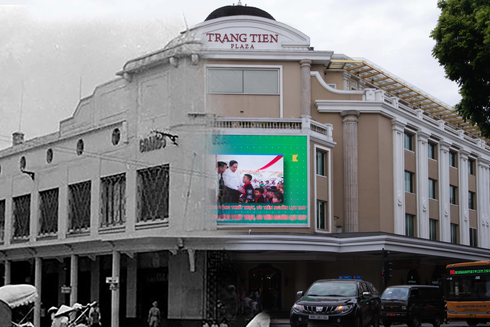 Cửa hàng bách hóa Grands Magasins ở ngã tư Paul Bert - Francis Garnier nay được xây dựng lại, trở thành Trung tâm thương mại Tràng Tiền Plaza nằm tại số 24 Phố Hai Bà Trưng, Tràng Tiền, Hoàn Kiếm, Hà Nội.