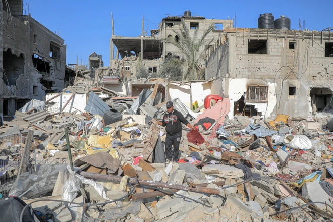  Cảnh đổ nát trong xung đột Israel-Hamas tại thành phố Khan Younis, miền Nam Dải Gaza ngày 28/2/2024. Ảnh: THX/TTXVN