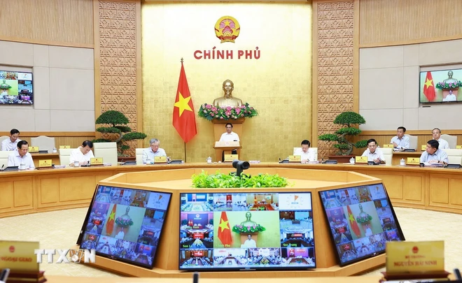 Thủ tướng Phạm Minh Chính chủ trì Phiên họp Chính phủ Thường kỳ tháng 9 năm 2024 và Hội nghị Chính phủ với các địa phương. (Ảnh: Dương Giang/TTXVN)