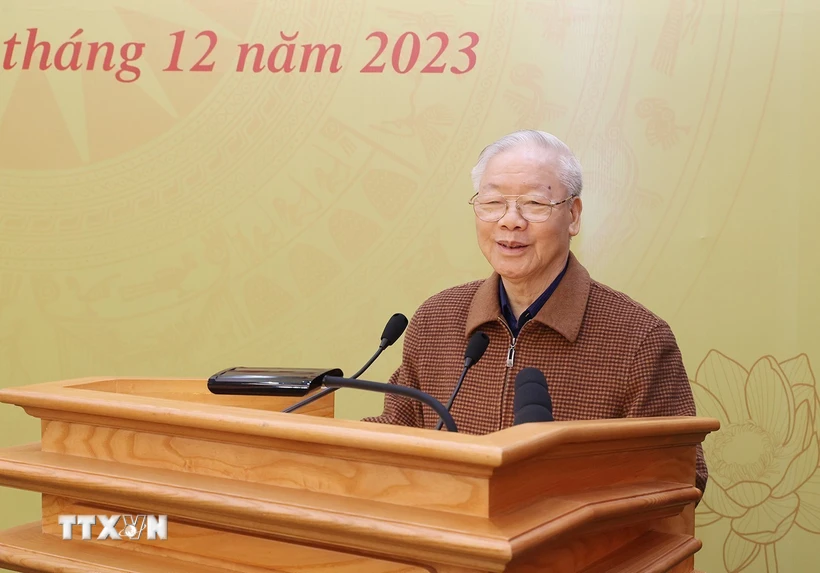 Tổng Bí thư Nguyễn Phú Trọng phát biểu chỉ đạo hội nghị. (Ảnh: Trí Dũng/TTXVN)
