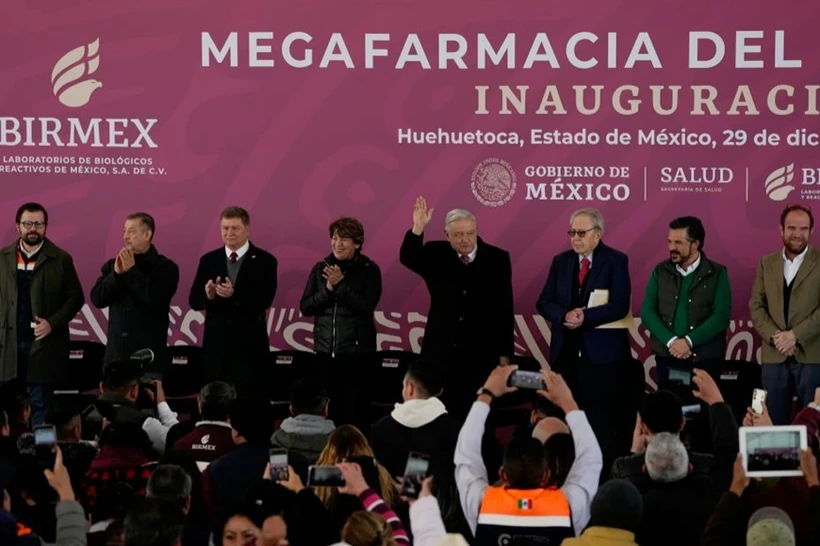 Tổng thống Mexico Andrés Manuel López Obrador tại lễ khánh thành Trung tâm Phân phối Dược phẩm Quốc gia. (Ảnh: AP)