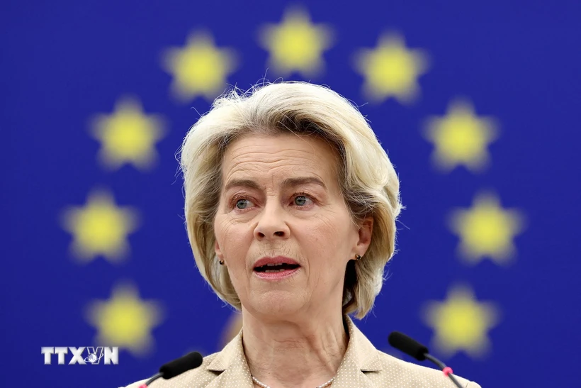 Chủ tịch Ủy ban châu Âu (EC) Ursula von der Leyen phát biểu trước Nghị viện châu Âu ở Strasbourg, Pháp ngày 17/1/2024. Ảnh: AFP/TTXVN