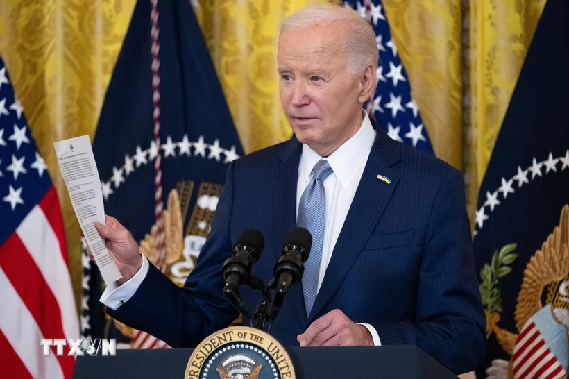 Tổng thống Mỹ Joe Biden phát biểu tại Nhà Trắng ngày 23/2/2024. Ảnh: AFP/TTXVN