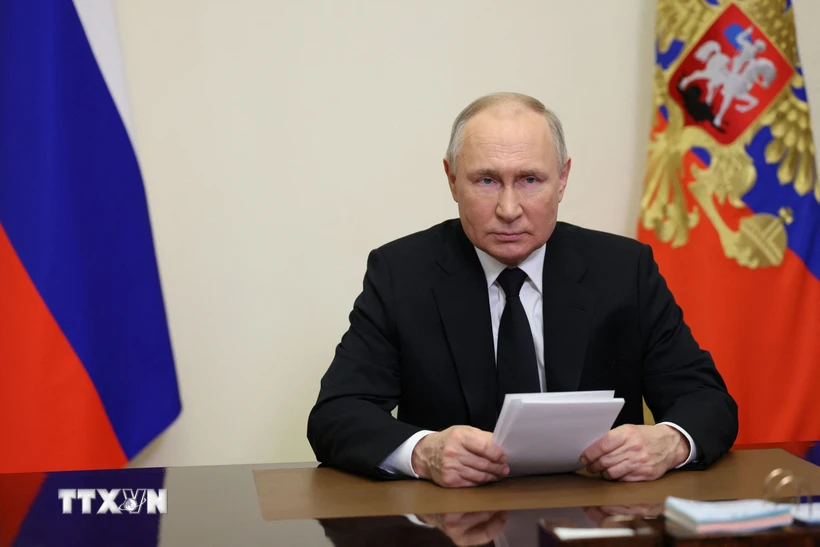 Tổng thống Nga Vladimir Putin phát biểu tại cuộc họp ở Moskva. (Ảnh: AFP/TTXVN)