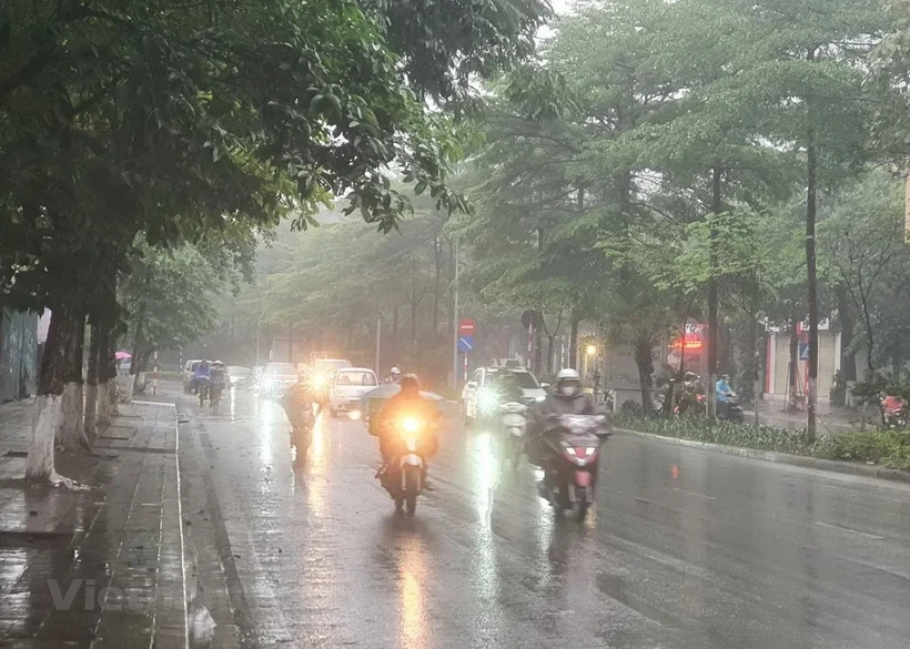 Thủ đô Hà Nội cục bộ có mưa to đến rất to. (Ảnh: Huy Khánh/Vietnam+)