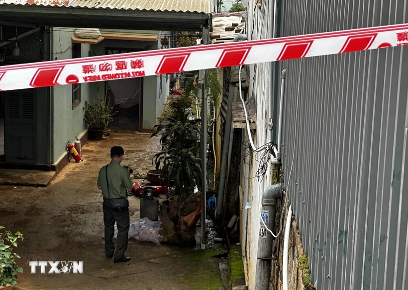 Căn nhà nơi xảy ra vụ hỏa hoạn nghiêm trọng tại thành phố Đà Lạt. (Ảnh: Nguyễn Dũng/TTXVN)