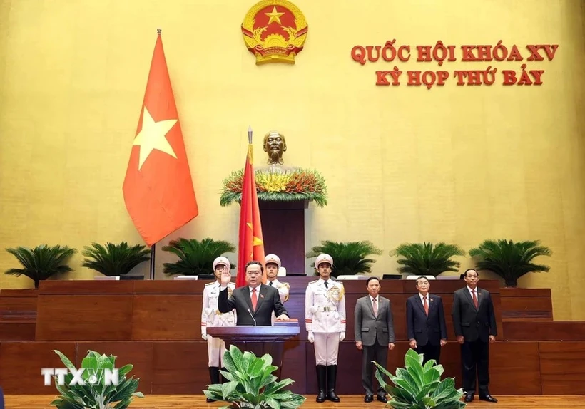 Chủ tịch Quốc hội Trần Thanh Mẫn tuyên thệ nhậm chức. (Ảnh: TTXVN)