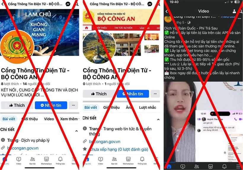 Một số trang thông tin mạo danh Cổng Thông tin Điện tử Bộ Công an trên Facebook.