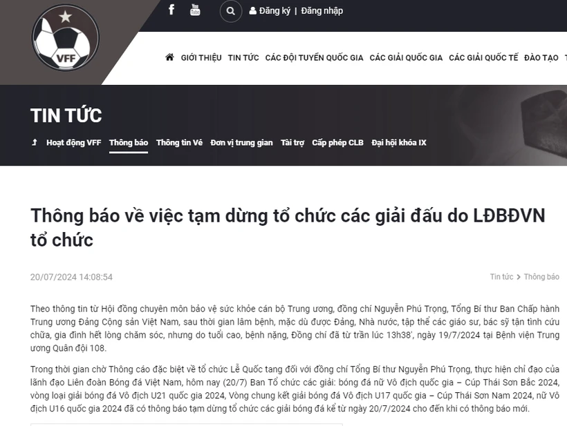 Thông báo của VFF.