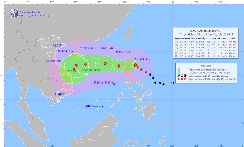 Vị trí và đường đi của bão Trami. (Nguồn: Trung tâm Dự báo Khí tượng Thủy văn Quốc gia)