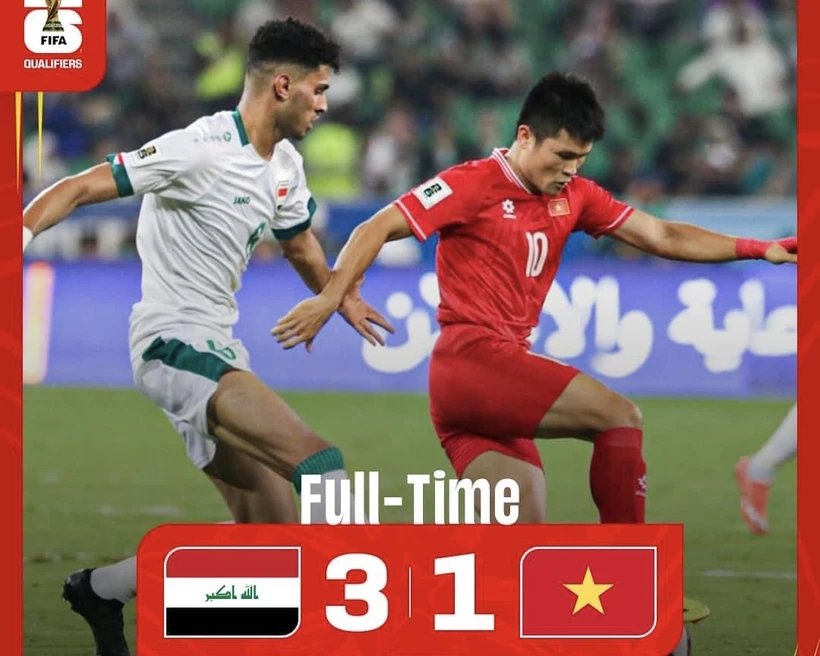 Tuyển Việt Nam nhận thất bại 1-3 trước Iraq ở lượt trận cuối vòng loại thứ hai World Cup 2026. (Ảnh: VFF)