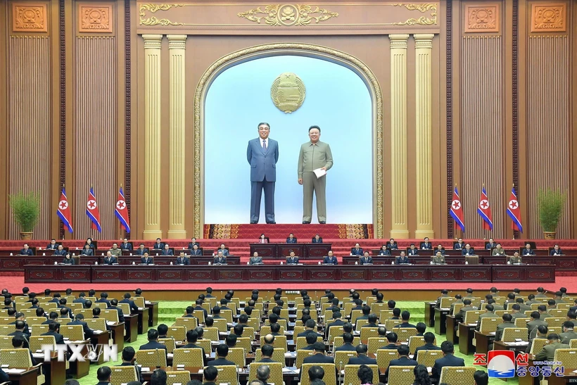 Toàn cảnh một phiên họp Hội đồng Nhân dân Tối cao (SPA - Quốc hội) Triều Tiên tại Bình Nhưỡng. (Ảnh: Yonhap/TTXVN)
