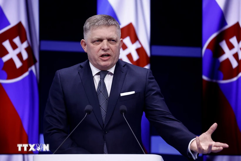 Thủ tướng Slovakia Robert Fico phát biểu tại Brussels, Bỉ, ngày 21/3/2024. (Ảnh: AFP/TTXVN)