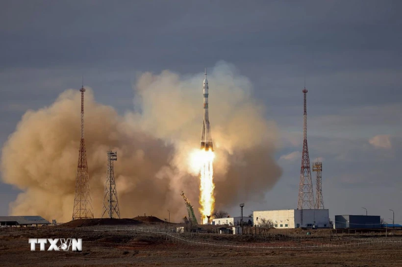 Tàu vũ trụ Soyuz MS-25 của Nga được phóng từ sân bay vũ trụ Baikonur ở Kazakhstan ngày 23/3/2024. (Ảnh: AFP/TTXVN)