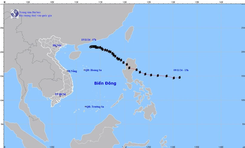 Hướng đi của áp thấp. (Ảnh: Trung tâm Dự báo Khí tượng Thủy văn Quốc gia)