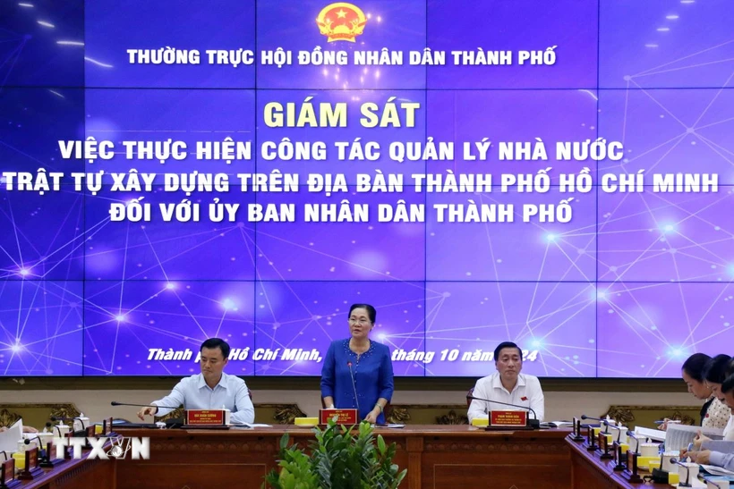 Chủ tịch Hội đồng Nhân dân Thành phố Hồ Chí Minh Nguyễn Thị Lệ chủ trì buổi giám sát. (Ảnh: Tiến Lực/TTXVN)