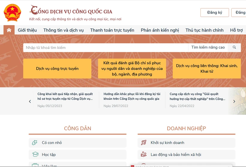 Nhiều thủ tục hành chính công được thực hiện xuyên suốt trên Cổng Dịch vụ công Quốc gia. 