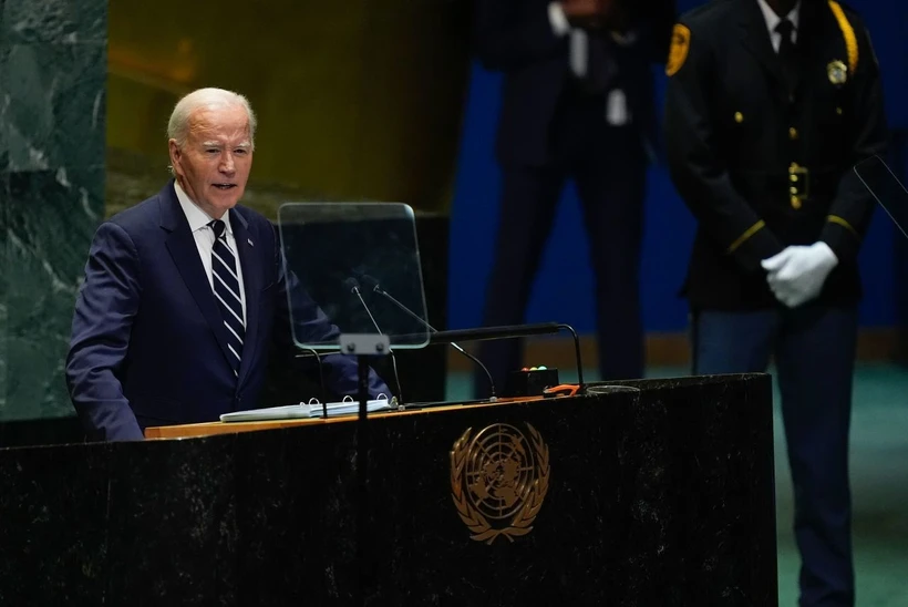 Tổng thống Mỹ Joe Biden phát biểu trước Đại hội đồng Liên hợp quốc khóa 79. (Nguồn: CNN)