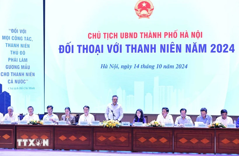 Chủ tịch Ủy ban Nhân dân thành phố Hà Nội Trần Sỹ Thanh phát biểu. (Ảnh: Minh Đức/TTXVN)