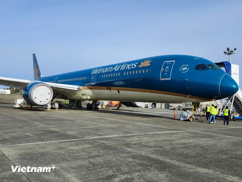 Vietnam Airlines sắp tiếp nhận máy bay Boeing 787-10 Dreamliner thứ 5 trong tổng số 8 chiếc theo hợp đồng thuê mua máy bay. (Ảnh: PV/Vietnam+)