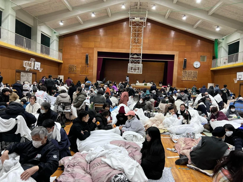 Nhà thể thao của một trường học tại thành phố Wakura Onsen, tỉnh Ishikawa, nơi lao động Việt Nam đến lánh nạn sau khi xảy ra động đất. (Ảnh: TTXVN)
