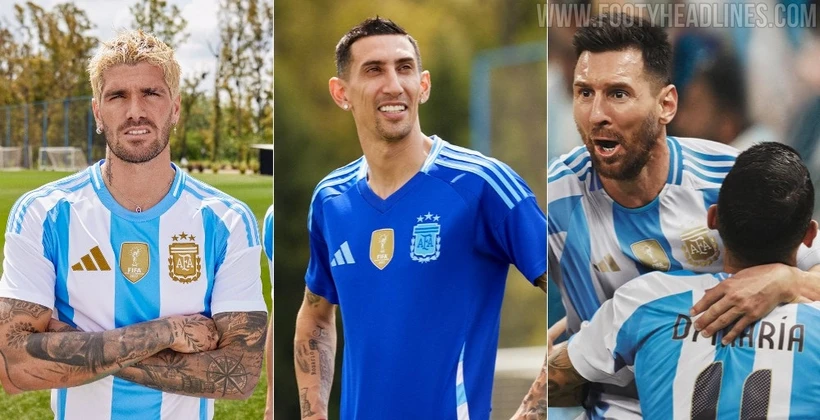 Hai mẫu áo đấu trên sân nhà và sân khách của Đội tuyển Argentina. (Ảnh: footyheadlines)