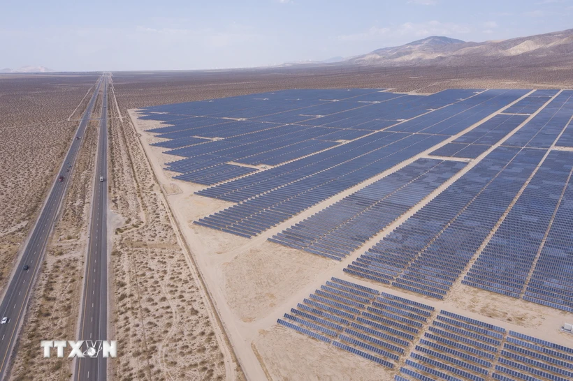 Các tấm năng lượng mặt trời tại một nhà máy điện ở Mojave, California, Mỹ, ngày 18/6/2021. (Ảnh minh họa: AFP/TTXVN)