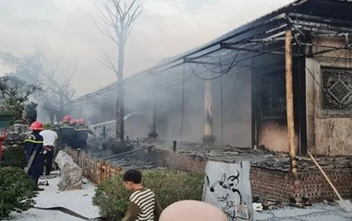 Hiện trường vụ cháy ở chùa Phật Quang, Hà Nam. (Nguồn: Báo Hà Nam)
