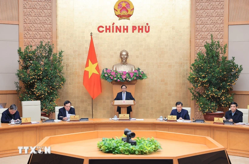 Thủ tướng Phạm Minh Chính chủ trì phiên họp Chính phủ thường kỳ tháng 2 năm 2024. (Ảnh: Dương Giang/TTXVN) 