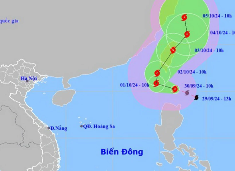 Vị trí và dự báo hướng di chuyển của bão Krathon. (Nguồn: Trung tâm Dự báo Khí tượng Thủy văn Quốc gia)