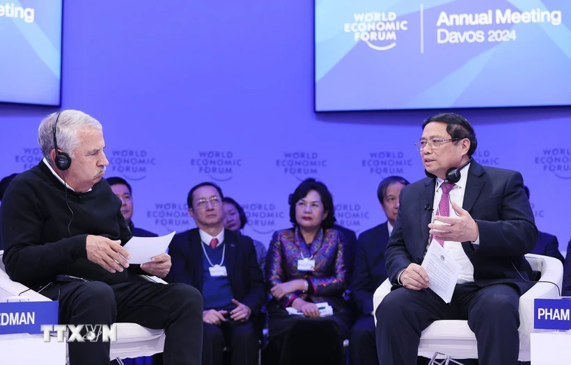 Thủ tướng Phạm Minh Chính tham gia đối thoại chính sách "Việt Nam: Định hướng tầm nhìn toàn cầu." (Ảnh: Dương Giang/TTXVN)
