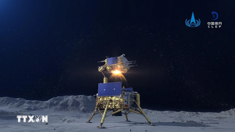 Tàu thăm dò Thường Nga 5 chuẩn bị rời khỏi bề mặt Mặt Trăng ngày 3/12/2020. (Ảnh: THX/TTXVN)