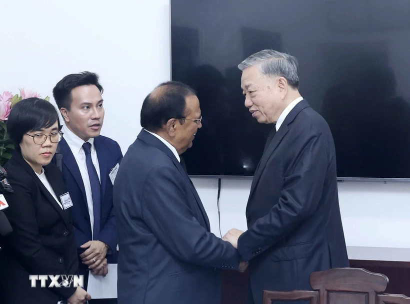 Chủ tịch nước Tô Lâm tiếp Cố vấn An ninh Quốc gia của Thủ tướng Ấn Độ Ajit Doval. (Ảnh: Nhan Sáng/TTXVN)