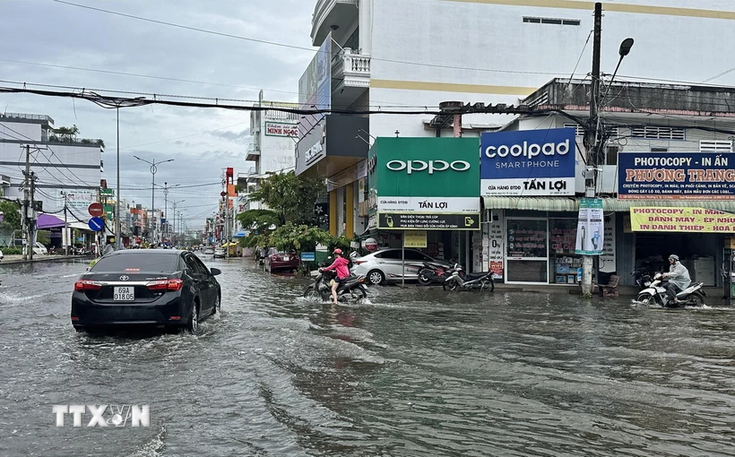 Ngành chức năng tỉnh Cà Mau cảnh báo cấp độ rủi ro thiên tai do ngập lụt ở cấp độ 2. (Ảnh: Huỳnh Anh/TTXVN)