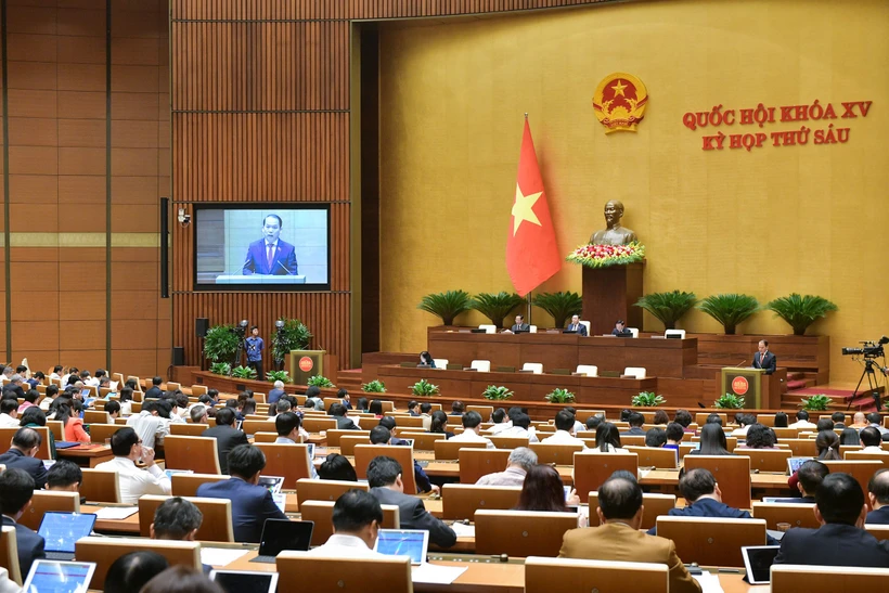 Quốc hội làm việc tại kỳ họp thứ 6, Quốc hội khóa XV. (Ảnh: CTV/Vietnam+)
