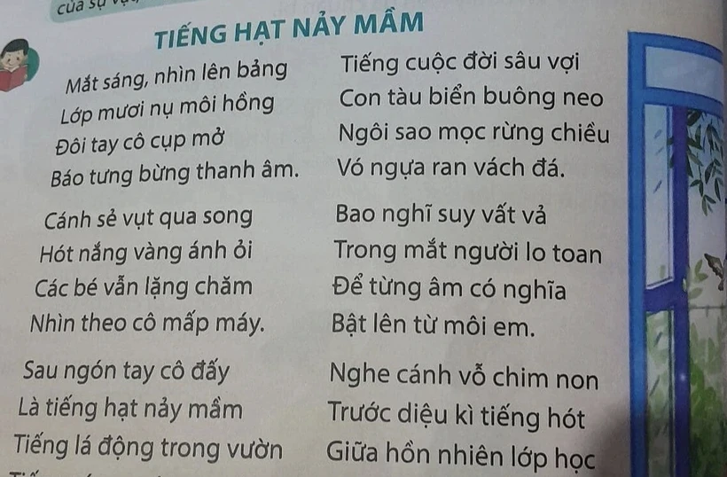 Bài thơ "Tiếng hạt nảy mầm" trong sách giáo khoa lớp 5. (Ảnh chụp màn hình)