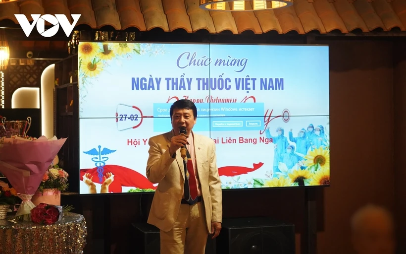 Chủ tịch Hội Y dược Việt Nam tại Nga Hoàng Xuân Mai phát biểu tại lễ kỷ niệm ngày Thầy thuốc Việt Nam. (Nguồn: VOV)
